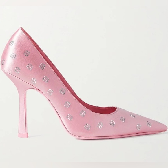 Alexander Wang Delphine 105 Crystal Monogram Pink Satin Pumps, Size 8.5
